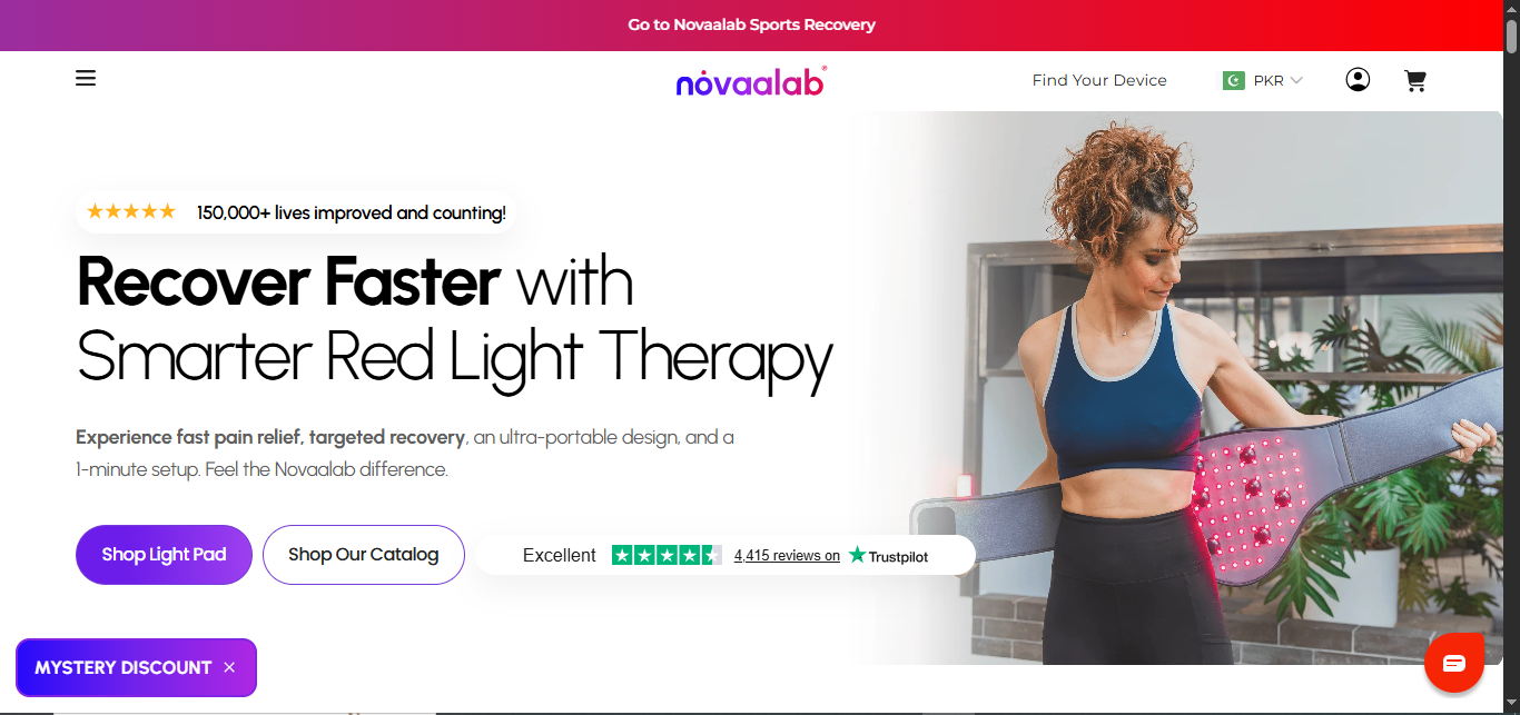 NovaaLab red light therapy pad being used at home for back pain relief